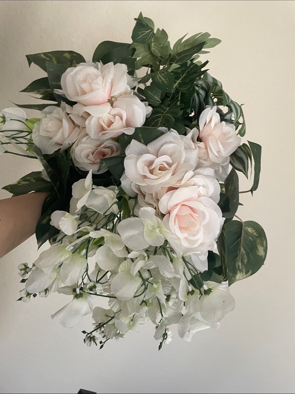 Modern Pale Pink and White Artificial Rose Bouquet - Home Accents